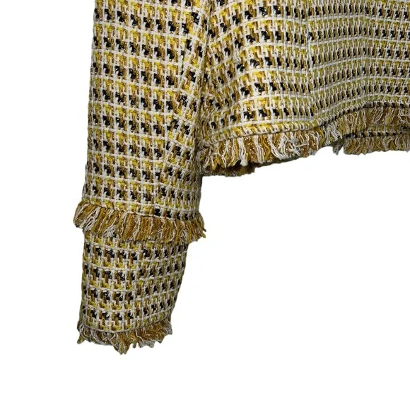 Lulu’s Boss Girl Yellow Multi Tweed Jacket Medium - Picture 8 of 15